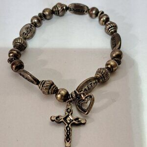 Copper look beaded Rosary, bracelet with prayer words